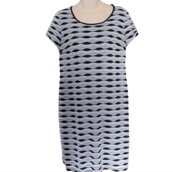 Sandra Darren Black White Gray Woven Sheath Stretchy Midi Dress Size Women's 12 - Picture 1 of 6